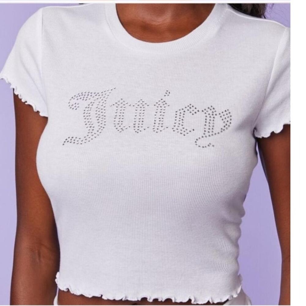 Juicy couture X forever 21 collab white cropped baby tee XL Bling spell out
